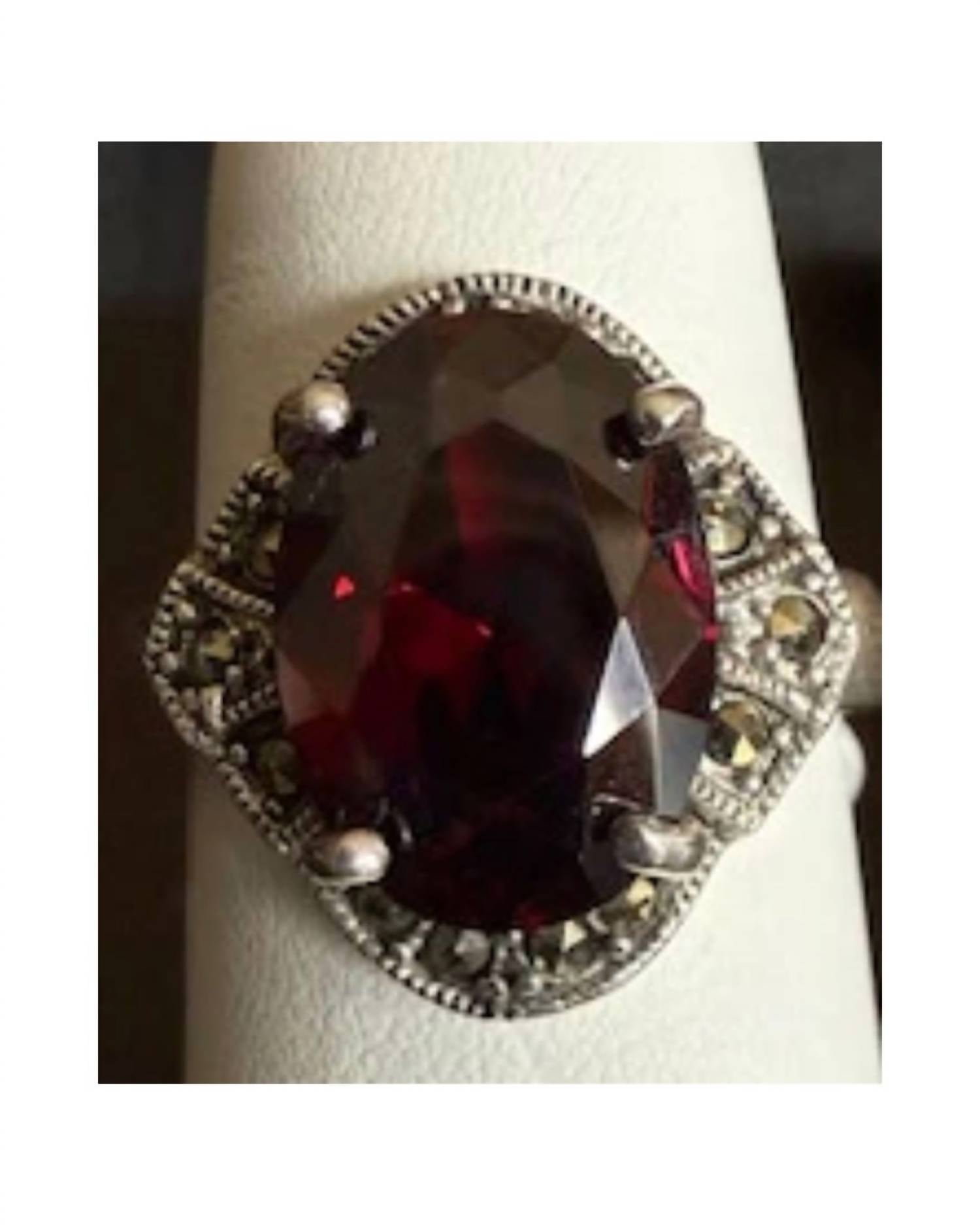P & K Jewelry Women's Sterling Marcasite Ring in red silver 1 - women's jewelry
