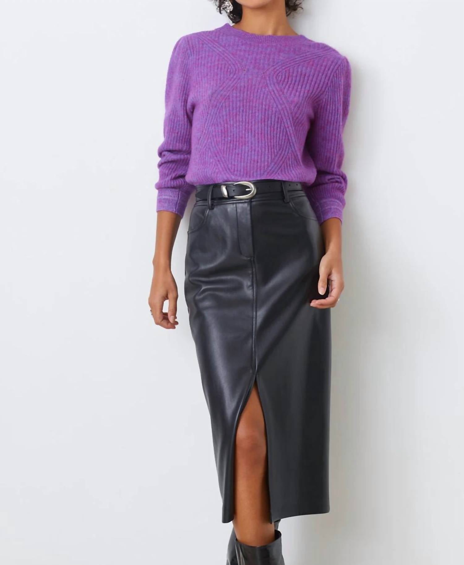 Suncoo - Frida Faux Leather Midi Skirt