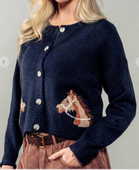 trend:notes Horse Relaxed Cardigan in blue - women's cardigan - detail view