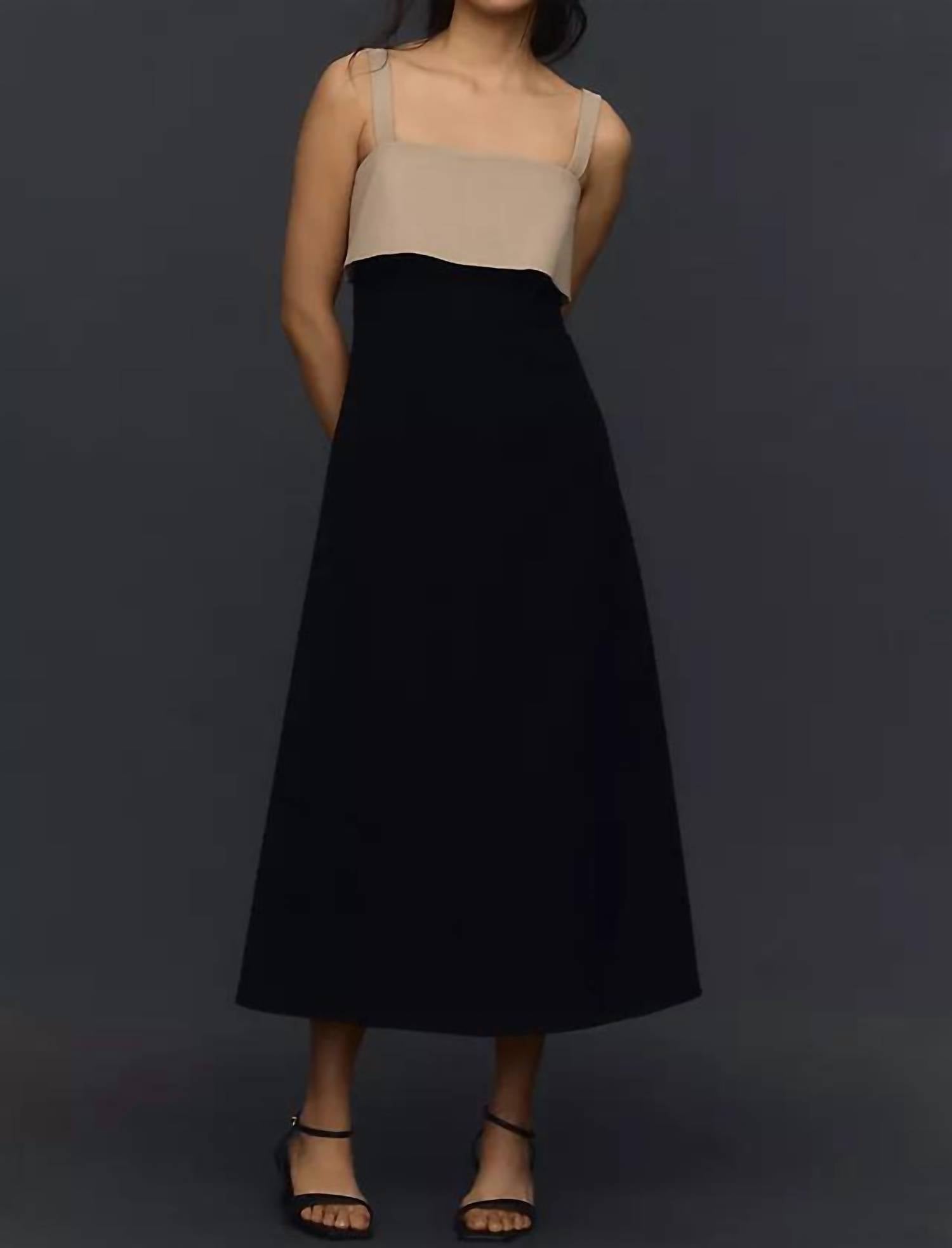 Rue Sophie Aurelia Colorblock Midi Dress in black tan - women's dress
