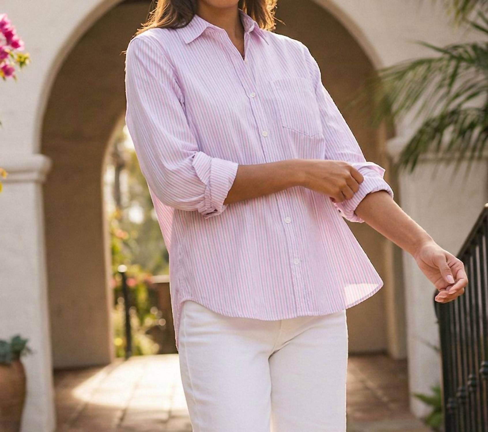 Karen Kane - Stripe Long Sleeve Button-Up Shirt