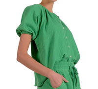 ELAN Short Sleeve Gauze Top in kelly green - women's blouse - alternate view