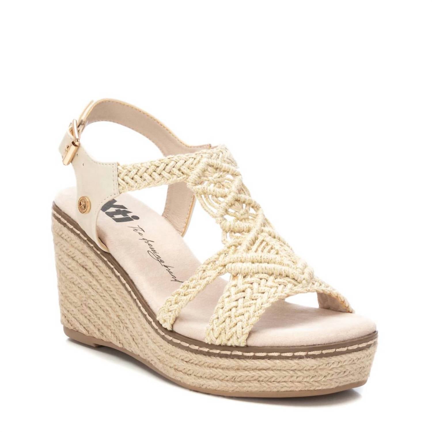 Xti Women's Textile Wedge Sandal in beige - women's shoe - detail view
