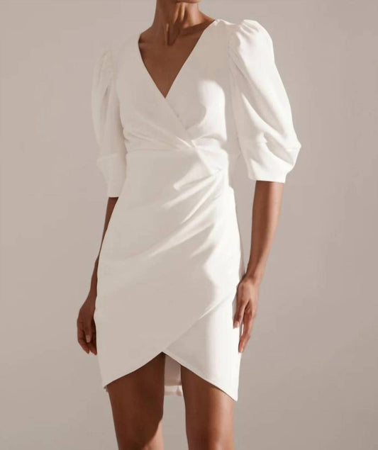 Crepe Wrap Puff Sleeve Dress