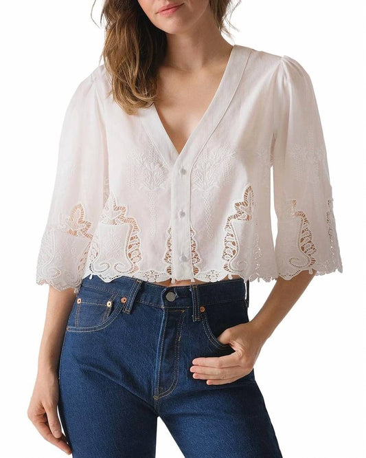Cissa - Lady V Neck Puff Sleeve Shirt