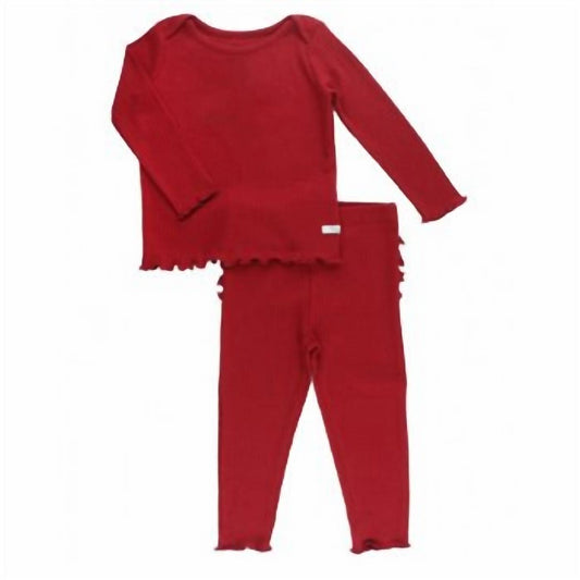 Cranberry Snuggly 2 Piece Ruffled Pajama Set