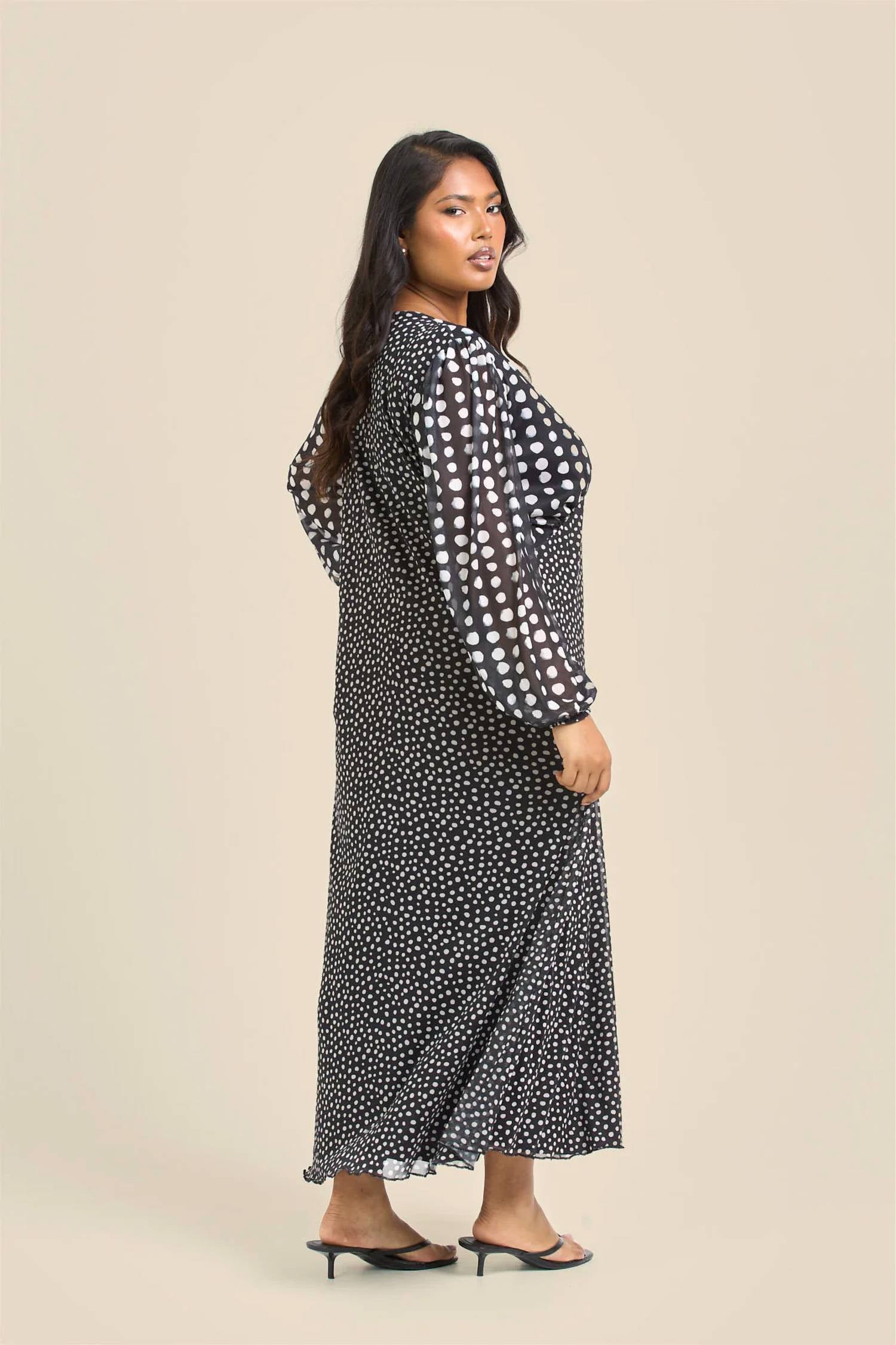 Fashion Szn Curve - Polka Dot Long Sleeve Dress - Plus Size