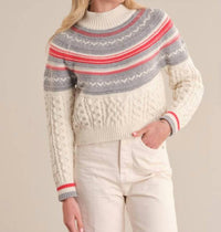 525 America Ayana Cable Pullover With Pattern Yoke in sea salt combo - women's sweater