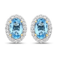 Diana M Jewels Women's Oval Natural Aquamarine Stud Earrings (0.90 Ct) - Delicate in 14k yellow gold - women's jewelry