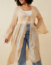 Hayden La - Sheer Patch Print Chiffon Tie Front Duster