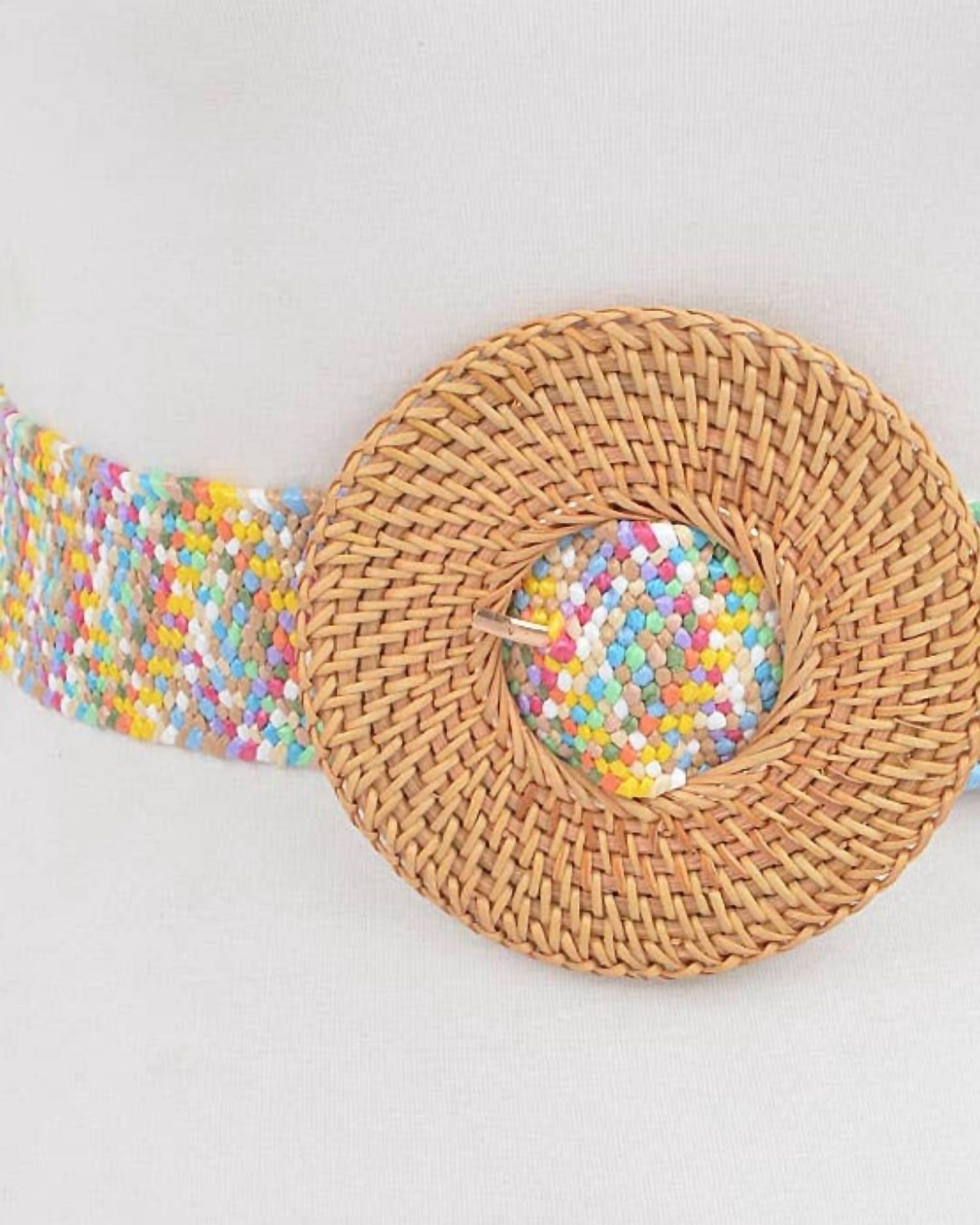 3Am By H&D Accessories - Women's Oversized Round Bamboo Buckle Elastic Belt