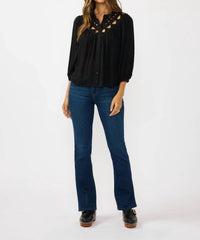 Lovestitch - Embroidered Cutout Yoke Button Down Blouse