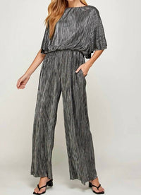 SEE AND BE SEEN Metallic Pleats Jumpsuit in black and silver - women's pants