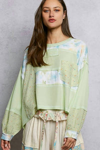 Pol - Round Neck Floral Stripe Stitch Knit Top