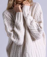 Minnie Rose - Pure Air Cashmere Mixed Cable Pattern Sweater