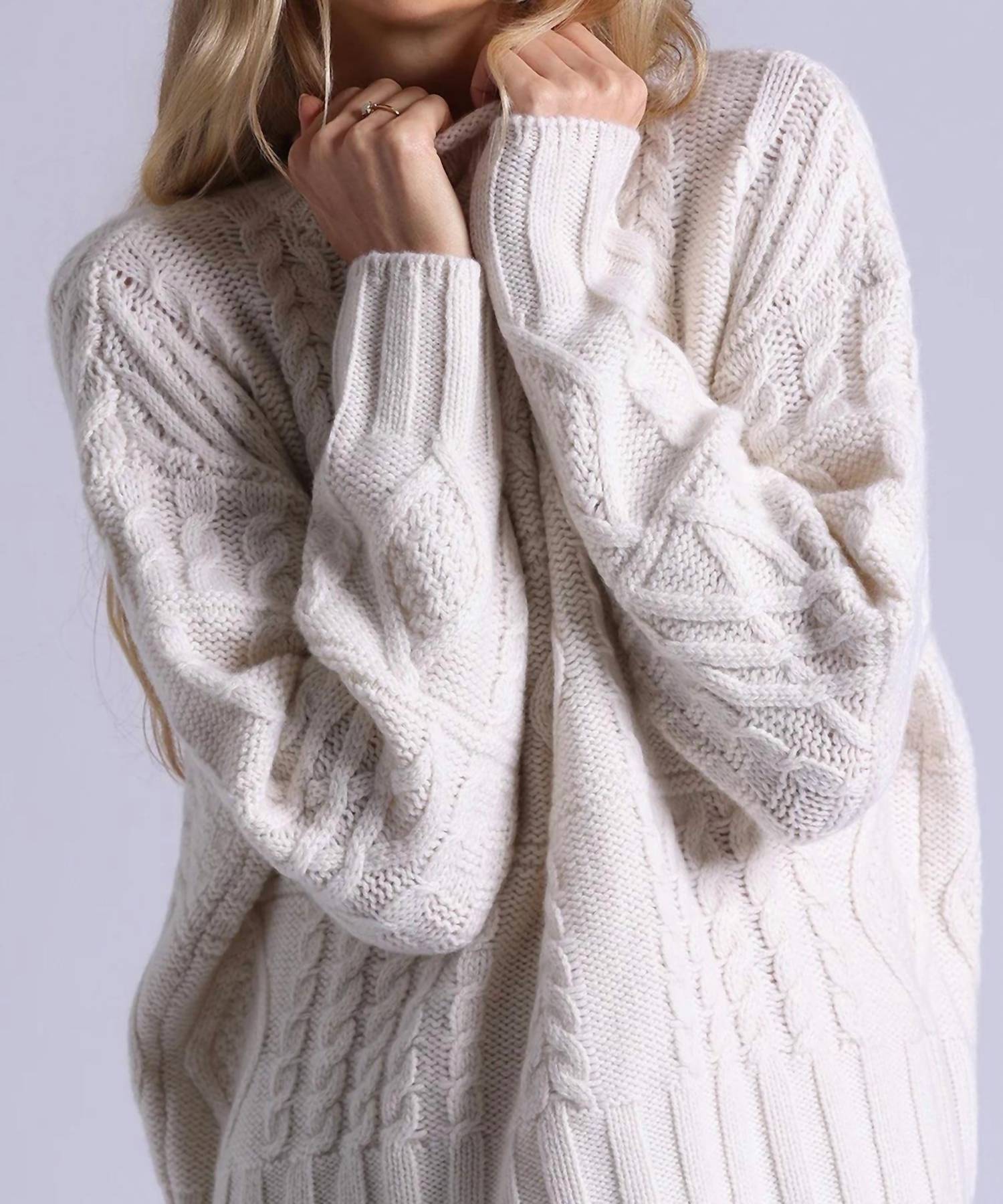 Minnie Rose - Pure Air Cashmere Mixed Cable Pattern Sweater