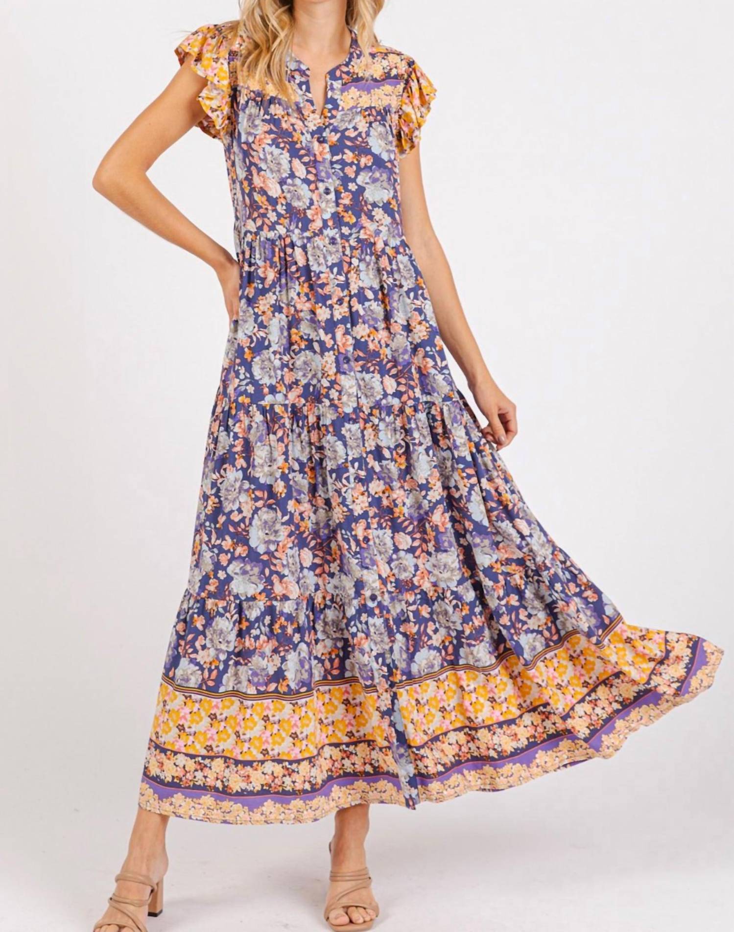 mittoshop Esmé Maxi Dress in peacock blue - women's dress - detail view