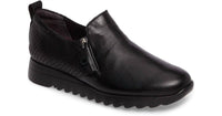 Munro Women's Kit Side Zipper Loafer in black leather viper - women's flats - detail view