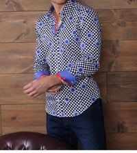 Eight X - Digital Print Button Down Shirt With Checkerboard Design