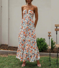 Dresslily - Chiffon V Neck Floral Maxi Dress