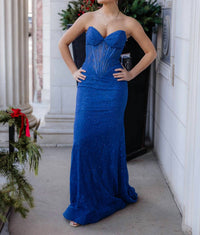 Sherri Hill Strapless Fitted Hot Fix Lace Prom Dress in blue - women's dress