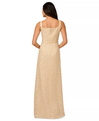 Adrianna Papell Sequin-bouclé Square-neck Gown - Petite in cream - women's dress - detail view