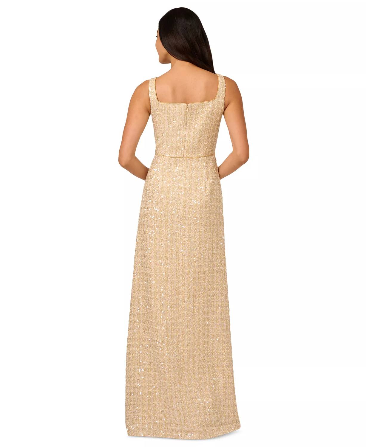 Adrianna Papell Sequin-bouclé Square-neck Gown - Petite in cream - women's dress - detail view
