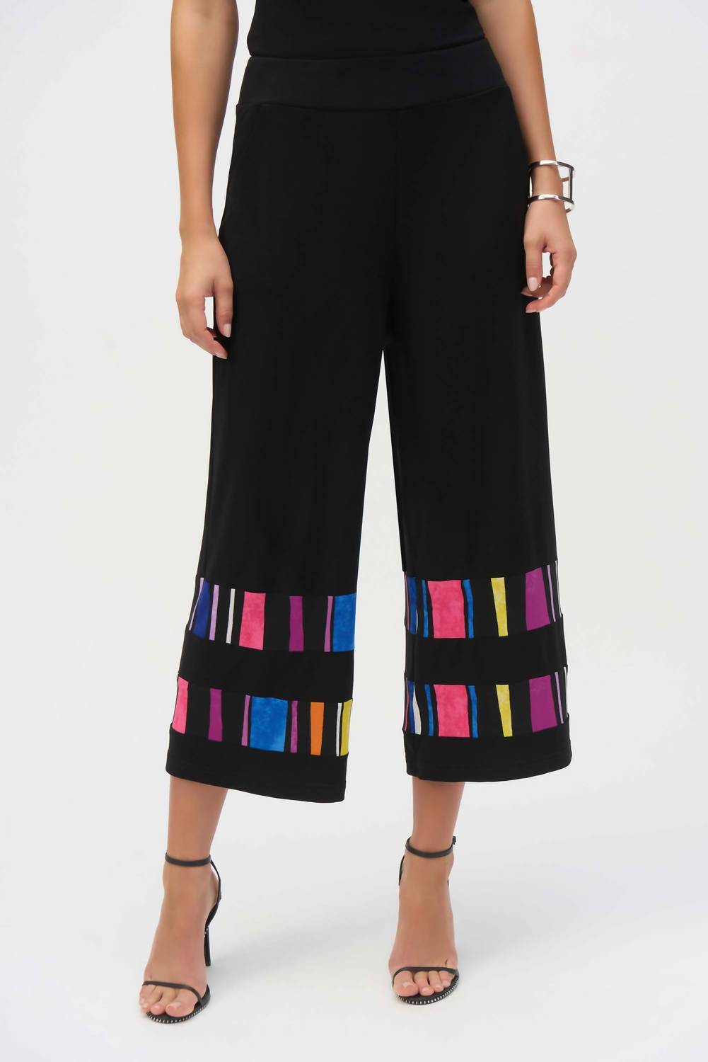 Joseph Ribkoff - Cropped Striped Wide-leg Trousers