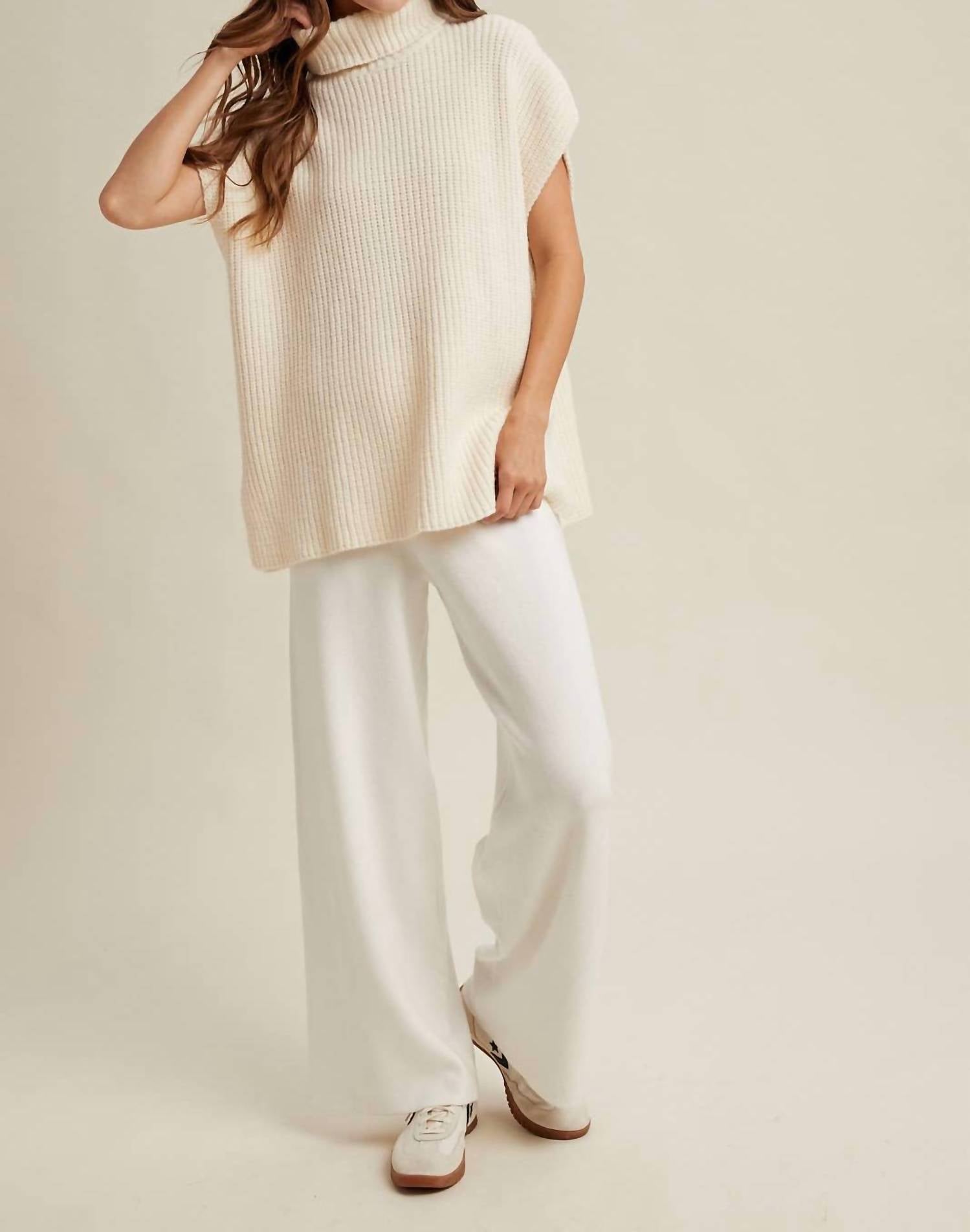 WISHLIST Turtle Neck Sweater Pant Set in white - women's sleepwear