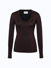 Berenice Pull Maille Laurex Bouffantes Top in burgandy lurex - women's long sleeve top - detail view