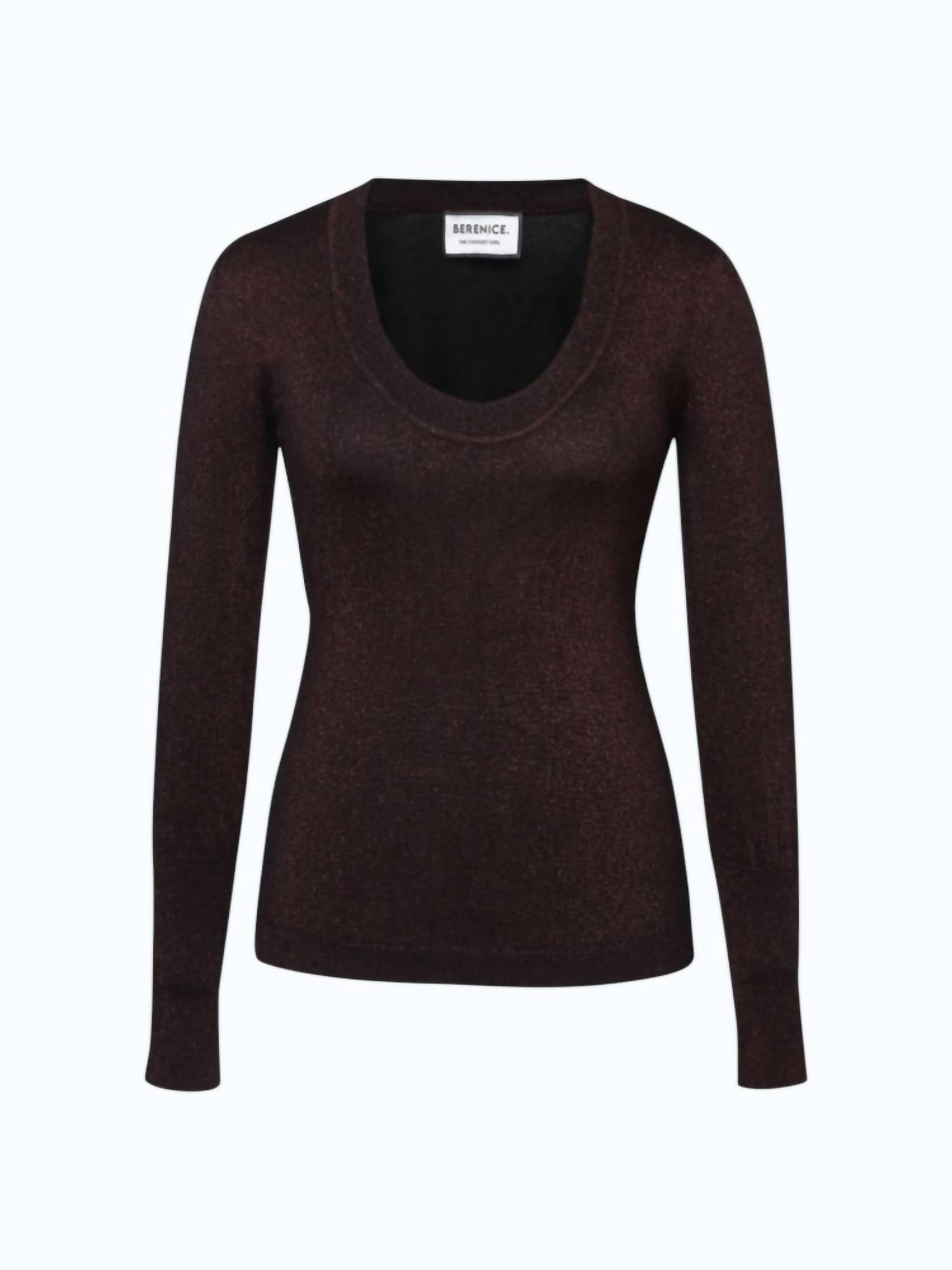 Berenice Pull Maille Laurex Bouffantes Top in burgandy lurex - women's long sleeve top - detail view