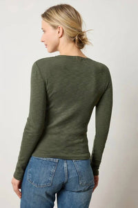 Lilla P - Women's Rib Slub Long Sleeve V Neck Top