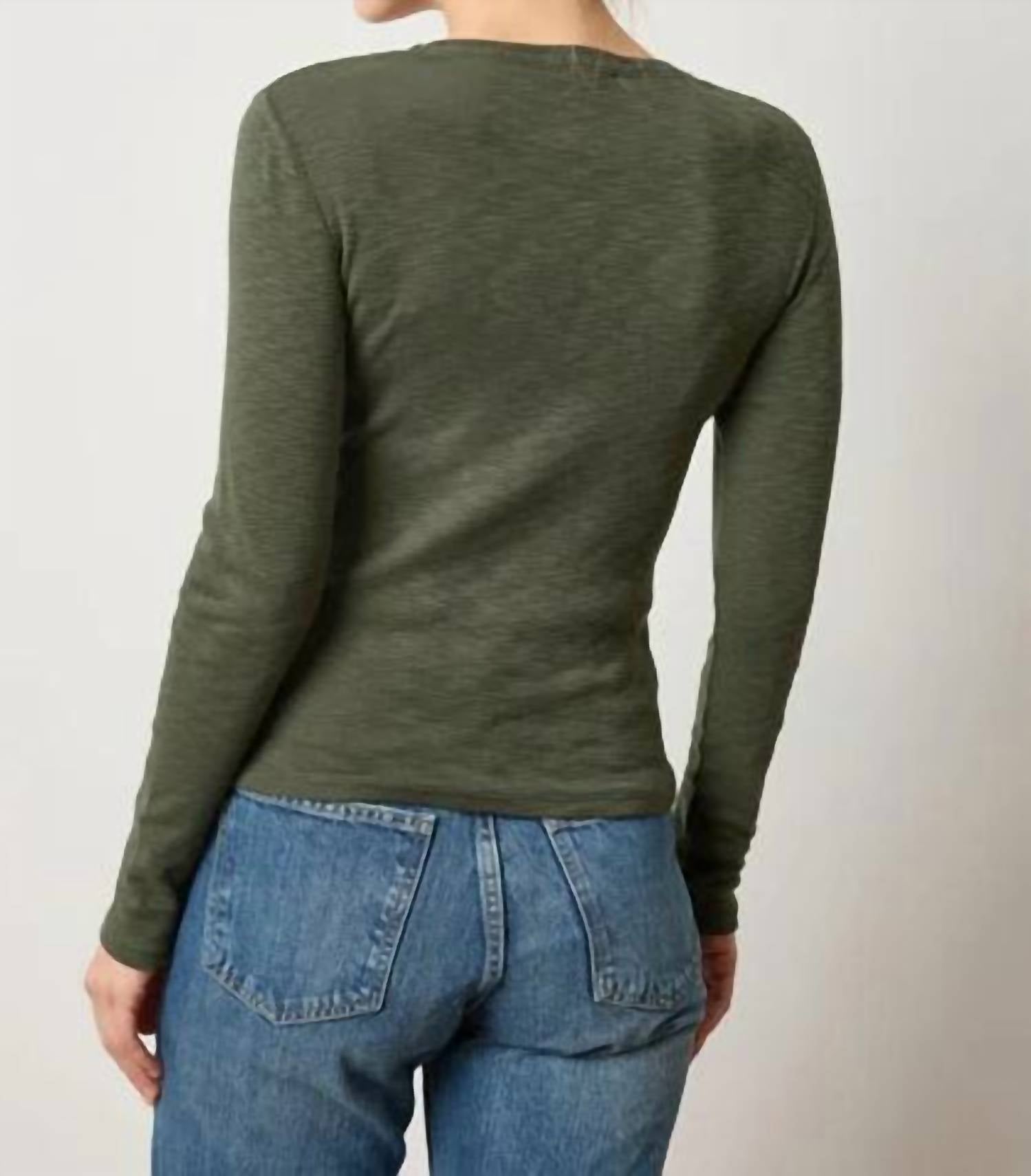 Lilla P - Women's Rib Slub Long Sleeve V Neck Top