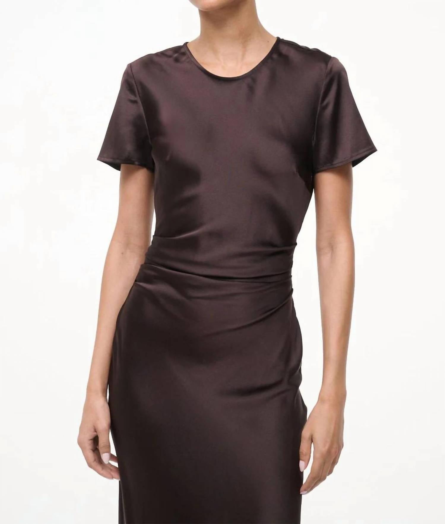 STAUD Marcel Silk Midi Dress in earth 1 - women's dress - alternate view