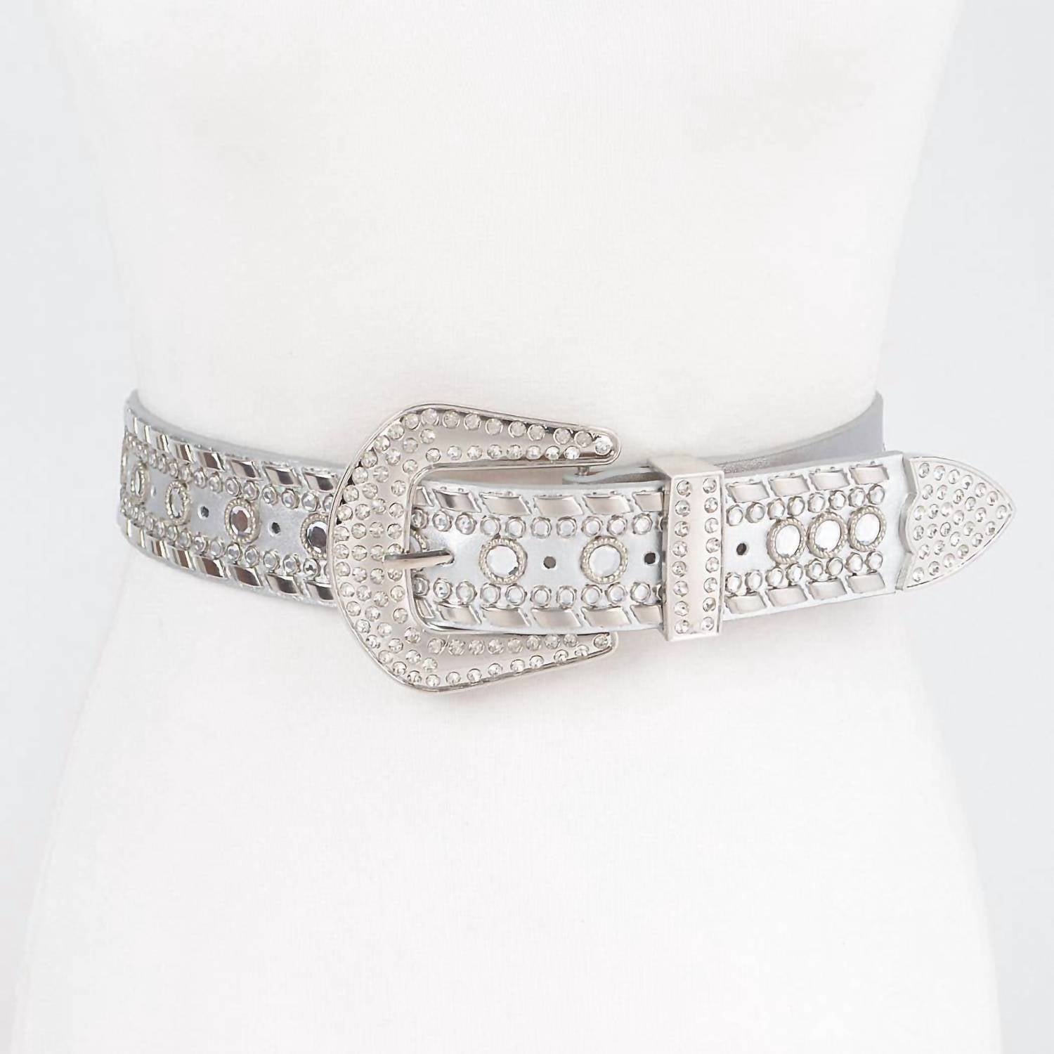 3Am By H&D Accessories - Women's Rhinestone & Metal Studded Elastic Belt