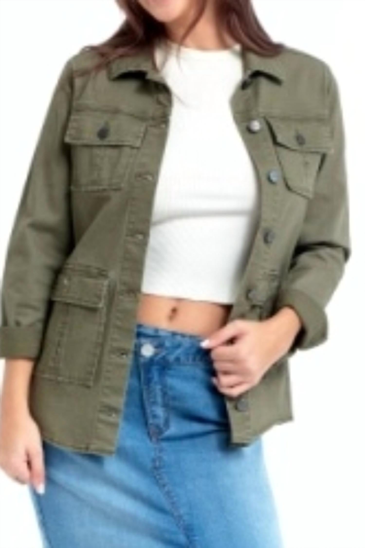 1822 Denim Women's Stretch Utility Jacket in green - women's jacket