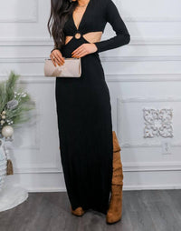 Surelymine - O Ring Cut Out Side Slits Sweater Dress