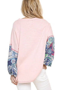 Umgee - Paisley Puff Sleeve Knotted Top