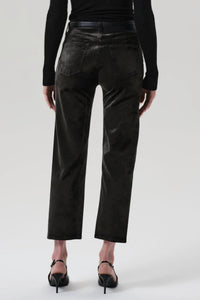 Citizens of Humanity Delfina Velvet High-rise Straight Leg Jeans in olive leaf - women's jeans - detail view