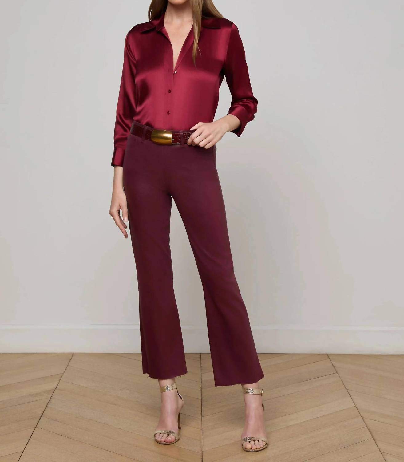 L'Agence - Kendra Coated Cropped Flare Pants