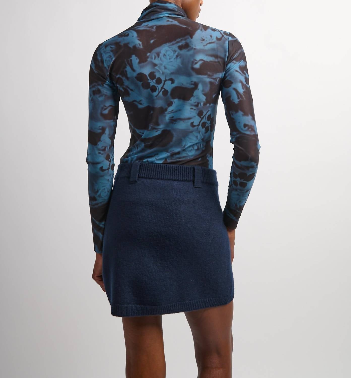 Ganni - Printed Mesh Long Sleeve Rollneck Top