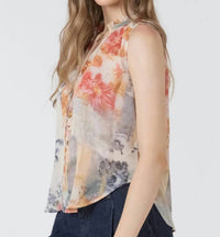 Dex Flowy Button Front Blouse in flower patch - women's blouse - detail view