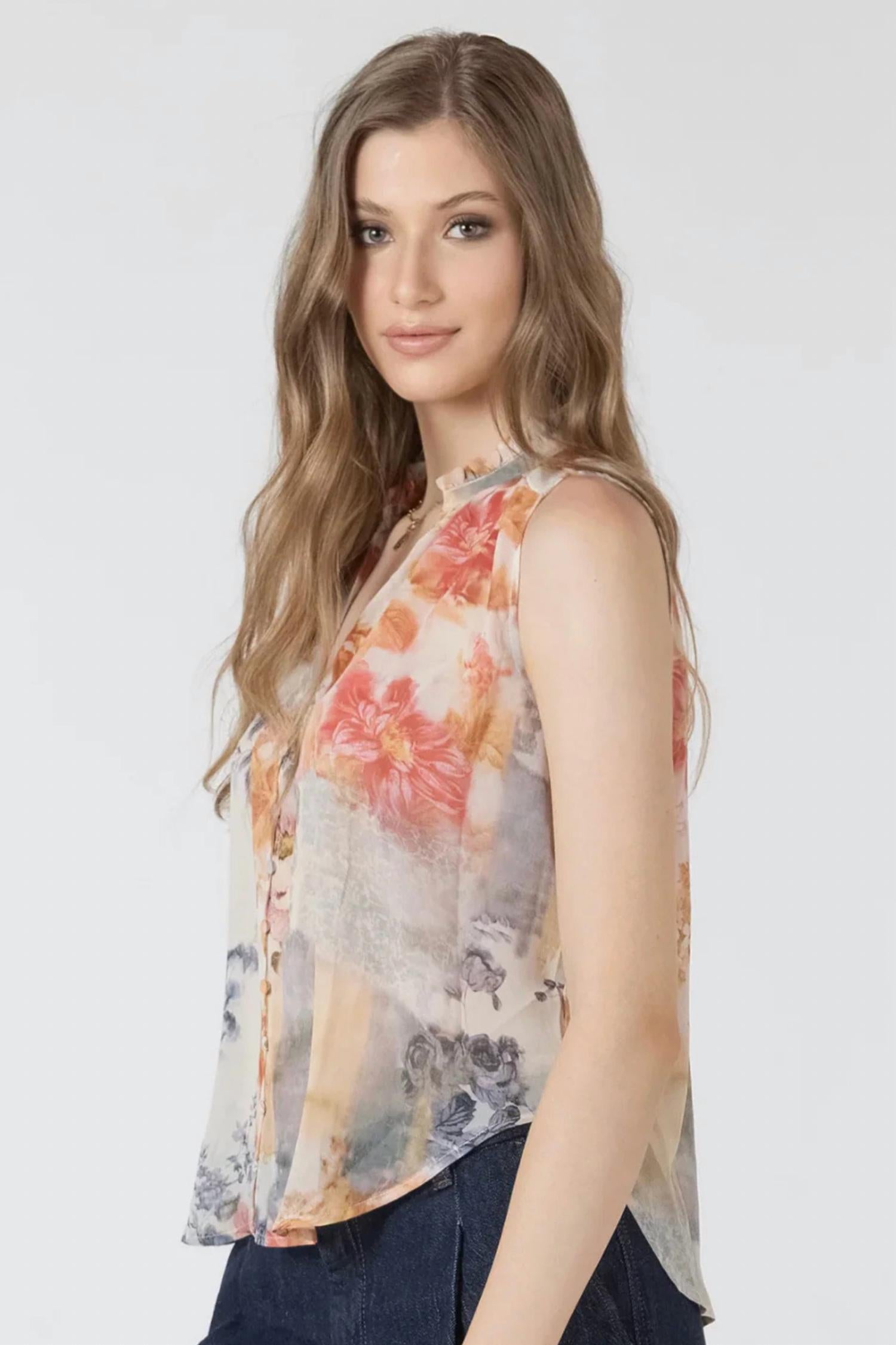 Dex Flowy Button Front Blouse in flower patch - women's blouse - alternate view