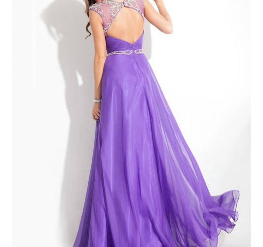 Rachel Allan - Beaded High Mesh Neckline Chiffon Gown