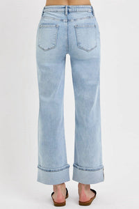 Risen - High Rise Ankle Wide Leg Cuff Jeans