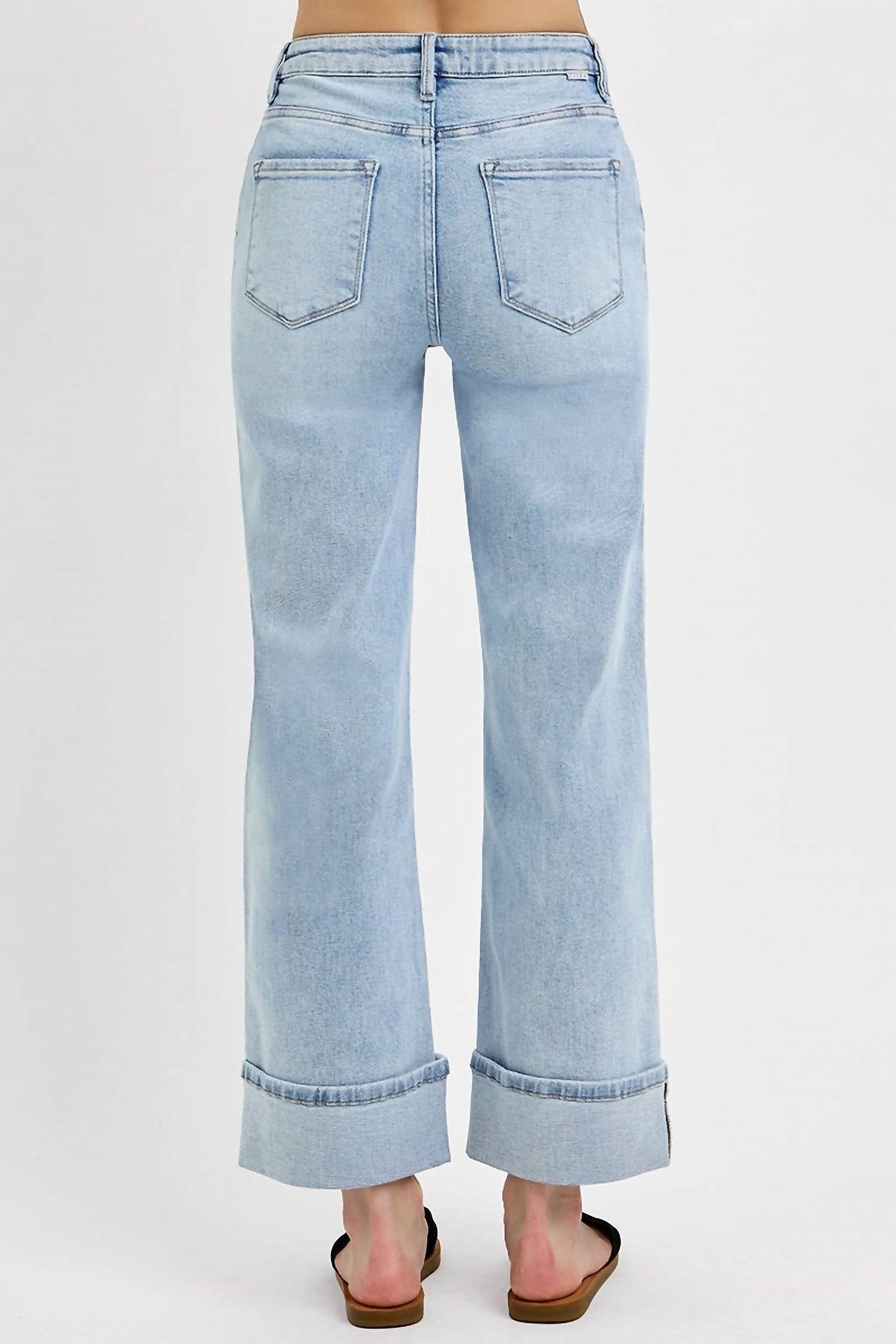 Risen - High Rise Ankle Wide Leg Cuff Jeans