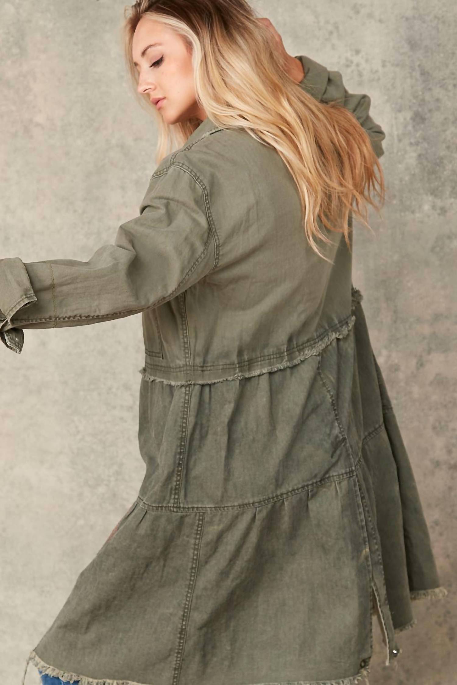 Sugarfox - Cotton Button Down Tiered Jacket - Plus