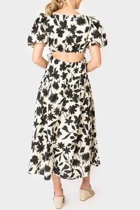 Moon River - Floral Print Cut Out Shirred Midi Dress