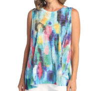 Jess & Jane Fiji Burnout Sleeveless Top in blue multi - women's tank top