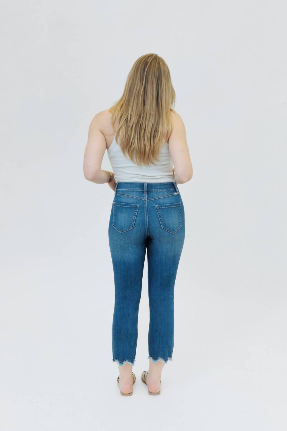 1822 Denim Ace 25" Crop Capri Scalloped & Frayed Hem Jeans in blue - women's jeans - view 6